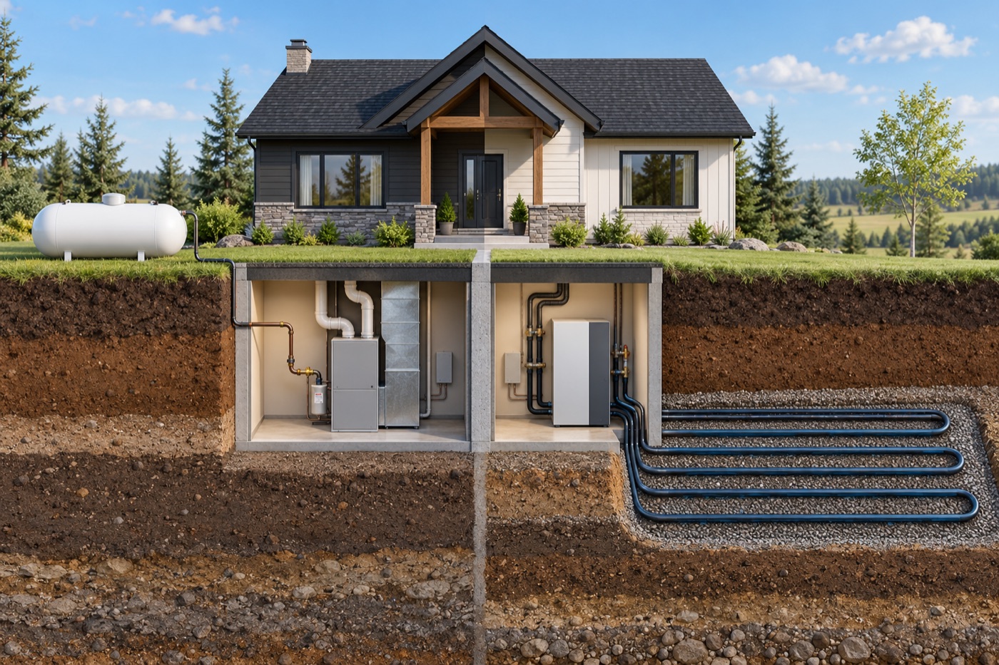 Propane furnace and geothermal heat pump comparison for an Alberta home